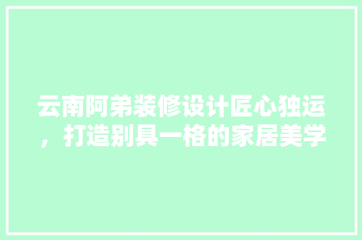 云南阿弟装修设计匠心独运，打造别具一格的家居美学