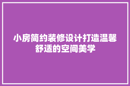 小房简约装修设计打造温馨舒适的空间美学