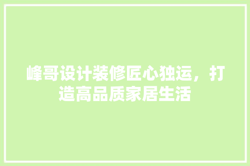 峰哥设计装修匠心独运，打造高品质家居生活