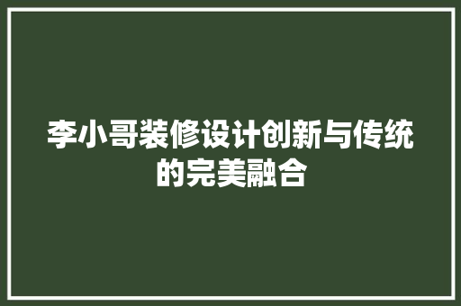 李小哥装修设计创新与传统的完美融合
