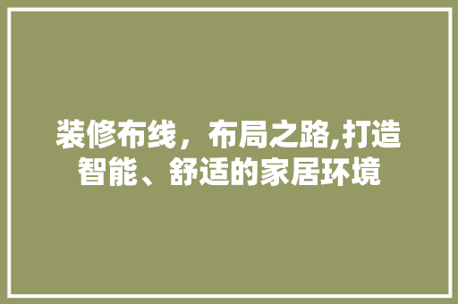 装修布线，布局之路,打造智能、舒适的家居环境