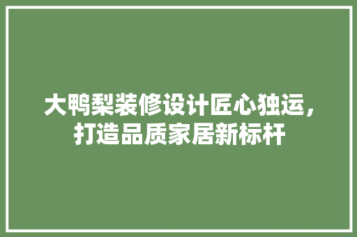大鸭梨装修设计匠心独运，打造品质家居新标杆