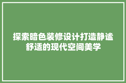 探索暗色装修设计打造静谧舒适的现代空间美学