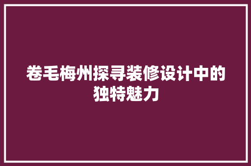卷毛梅州探寻装修设计中的独特魅力