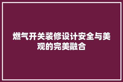 燃气开关装修设计安全与美观的完美融合